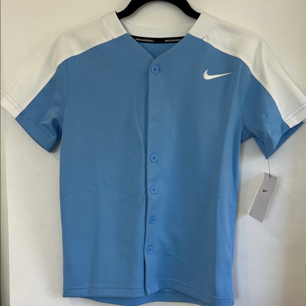 Nike kids Light Blue and White Baseball Jersey